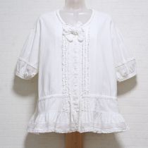 オフ白ピコフリル半袖シーチングブラウス