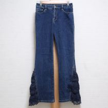 紺裾段々フリルデニムパンツ【M】