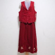 赤くま刺繍コーデュロイベスト&スカート【M】