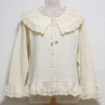 生成ティペット付き模様編みフリルカーディガン