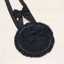 黒リボン付きフリル円形ポシェット