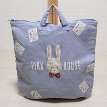 ブルーグレー顔うさぎパッチ&プリントバッグ