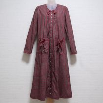 赤系リボン付きチェックワンピース