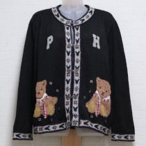 黒宝石くま編込みカーディガン