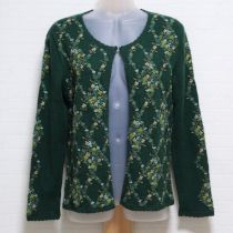グリーン格子小花刺繍ニットカーディガン