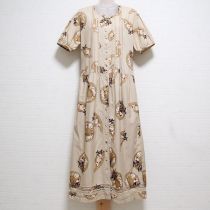 ベージュストローハットワンピース