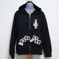 黒ミミモザラビット刺繍スウェットパーカー【4(L)】