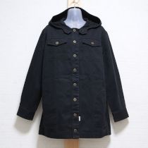 黒ロゴ刺繍フード付き綿コート