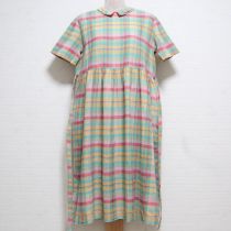 グリーン系チェック後ろ開きワンピース