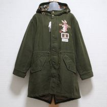 カーキオータムチェリーとうさぎ刺繍コート