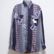 ブルー系ミックスチェックテリアネルシャツ