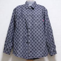 紺格子ロゴデニムシャツ【M】