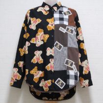 黒ペアくまパッチワークブラウス