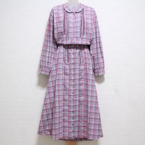 ブルー×赤系チェックワンピース