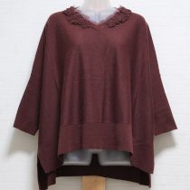 こげ茶花モチーフ付きVネックニットプルオーバー【4(11号)】