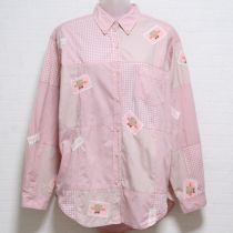 ピンクミックスギンガムネーム付きボタンダウンシャツ