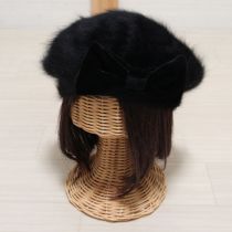 黒リボン付きモヘアベレー帽