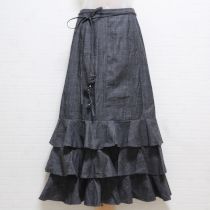黒系シャンブレー裾段々スカートミニコサージュ付き【M】