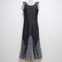黒系小花刺繍パッチワークデニムワンピース【S】
