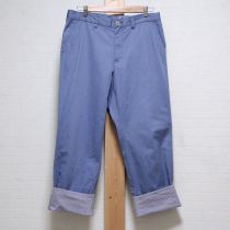 ブルー系裾折り返しギンガムチノパンツ【XL】