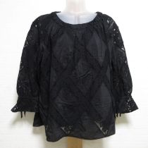 黒コットンシルクアーガイルレースブラウス