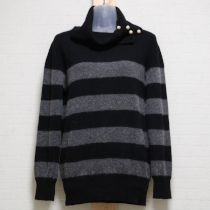 黒ボーダーパールボタンモヘアタートルセーター【3(9号)】