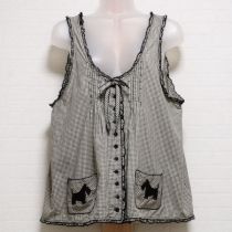 黒テリア刺繍ギンガムタブリエ