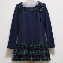 紺×グリーンチェック使いカットソーチュニック