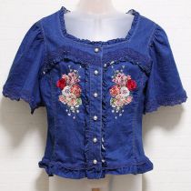 ブルーエンジェルローズ刺繍入りデニムジャケット【3(M)】