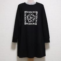 黒カメリアロゴカットソーチュニック【3(9号)】