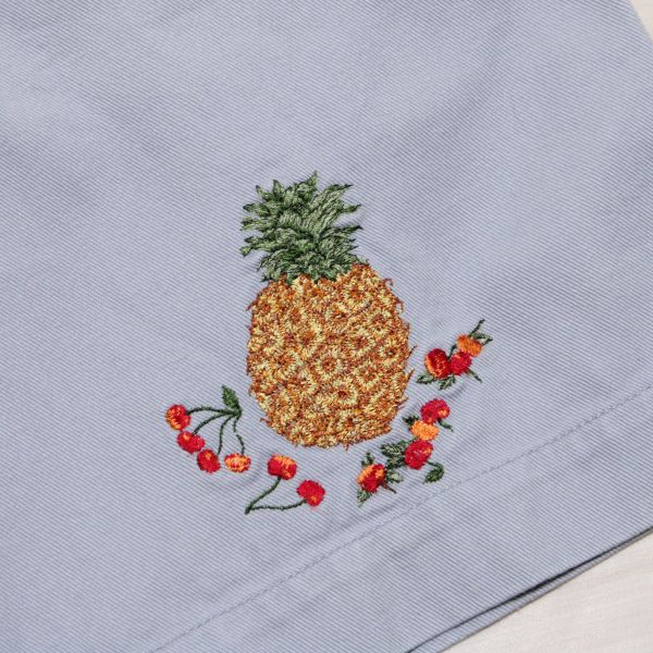 ブルーグレーパイナップル刺繍ショートパンツ