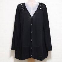 黒ジョーゼット使いモチーフ付き薄手カーディガン