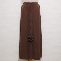 茶リボン付きピンタックジョーゼットスカート【L】