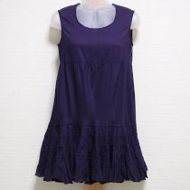 紺裾エスカルゴフリルローンチュニックブラウス