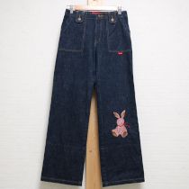 紺ギンガムうさぎ刺繍パンツ【S】