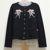 黒チューリップとリボン刺繍スウェットカーディガン【4(L)】