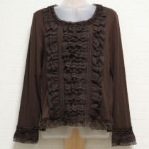 茶レース&チュールフリルカットソー【3(9号)】