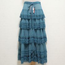 青サテンリボン使いドットチュール段々スカート