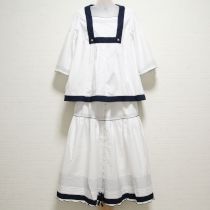 白×紺スター刺繍配色ブラウス&スカート