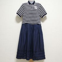 紺ローン×カットソーボーダーポロワンピース