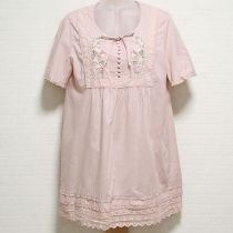 ピンク薔薇刺繍ローンチュニック