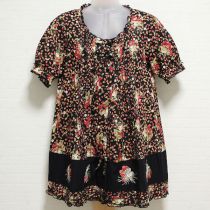 黒ストロベリーブーケ刺繍チュニックブラウス