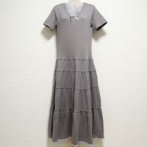 グレーリボン付きカットソーワンピース