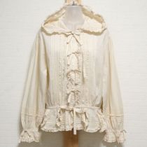 生成デザインペプラムフード付きローンブラウス