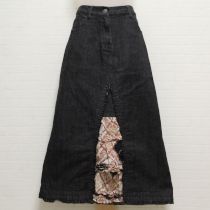 黒花格子pt使いデニムスカート【M】