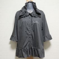 グレーロゴ刺繍天竺フリルパーカー【4(L)】
