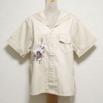 ベージュブルーベリーアイズ刺繍&プリントブラウス【3(M)】