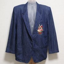 紺花かご刺繍デニムジャケット