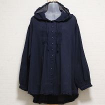 紺コットンシフォンドビーフード付きブラウス