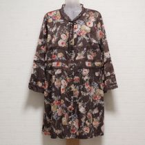 茶アプリコットパルフェ柄チュニックブラウス【4(11号)】